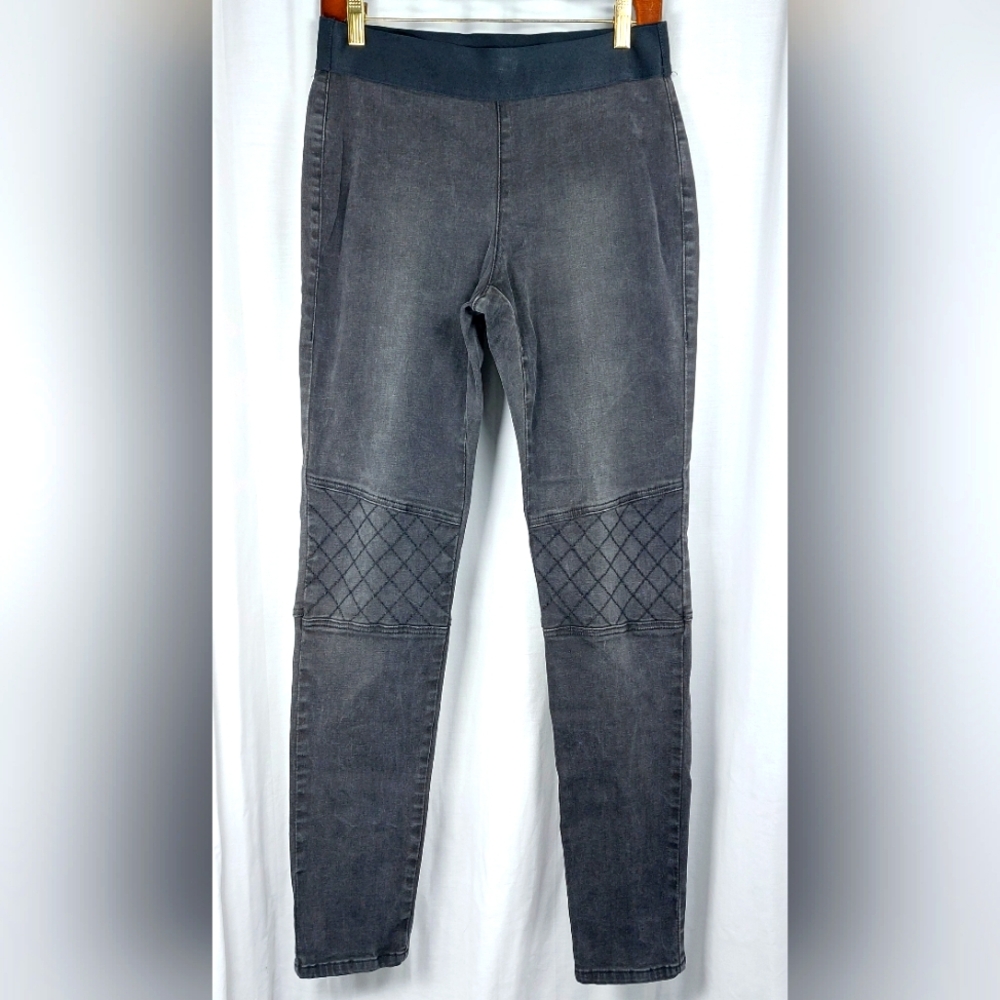 Cabi Faded Black Pullon Jeggings Calf Zipper Gusset Knee Moto Grunge Wms 10